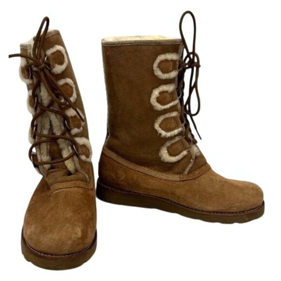 UGG Womens Sz10 Versatile Lace-Up "Rommy" Shearling-Lined Brown Suede Boots - Picture 5 of 10